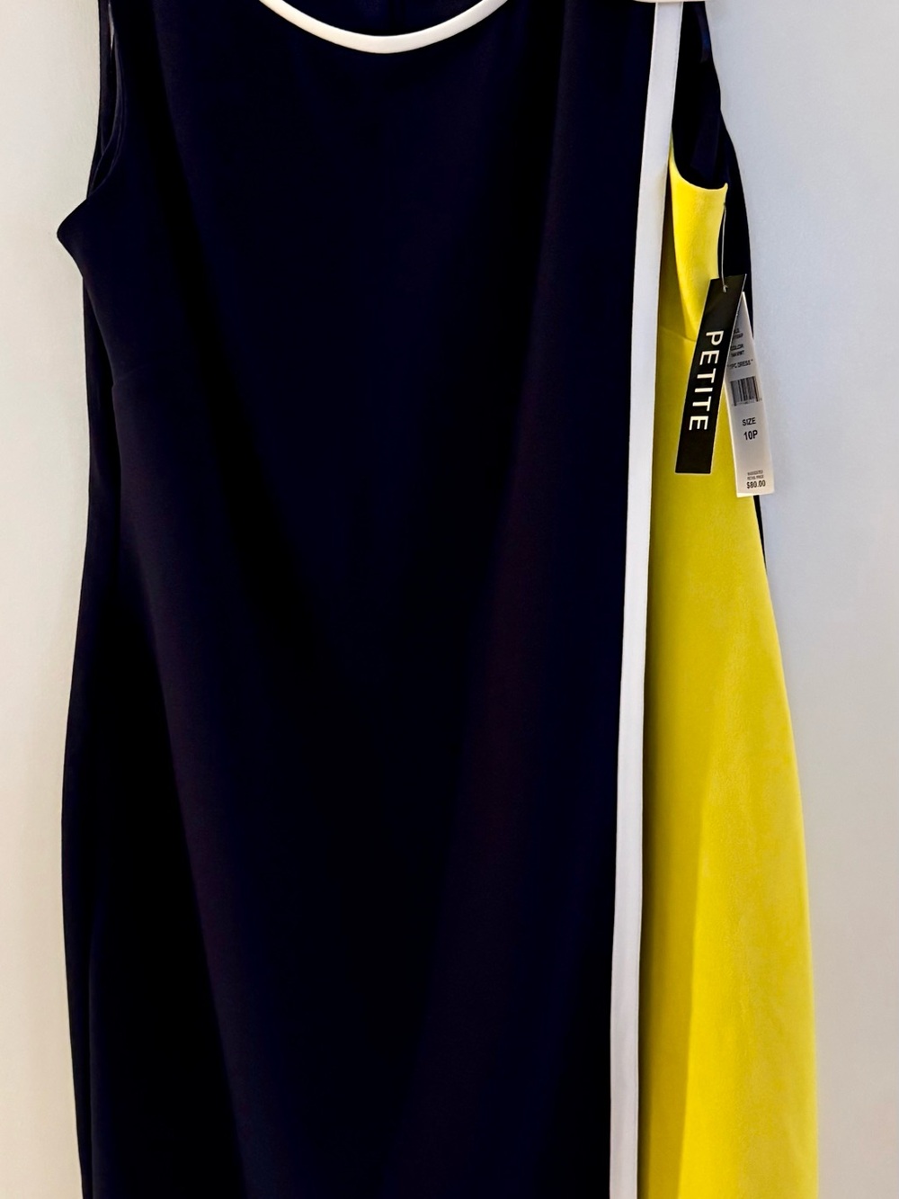Glamour Navy Dress with Yellow Side Panel and White Trim